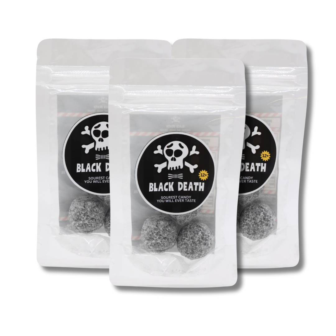 Black Death | Extrem Saure Fruchtkaramellen | Hartkaramellen mit saurer Beschichtung | 25g | Ab 12 Jahren - 3 Stück