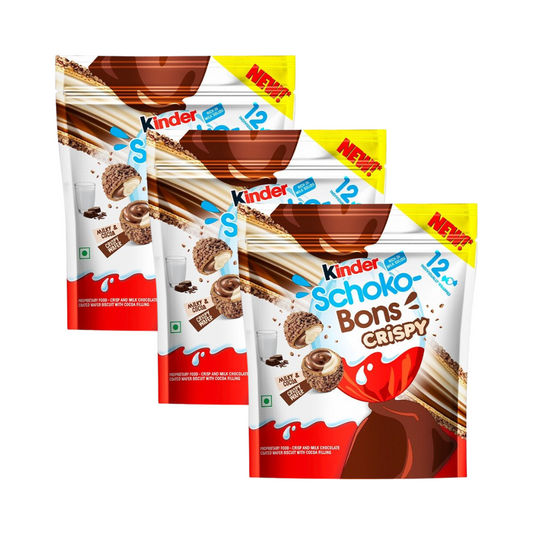 Kinder Schokobons Crispy 3er Pack - Zarte Milchschokolade mit knusprigem Reis und cremiger Haselnussfüllung (3x67g)